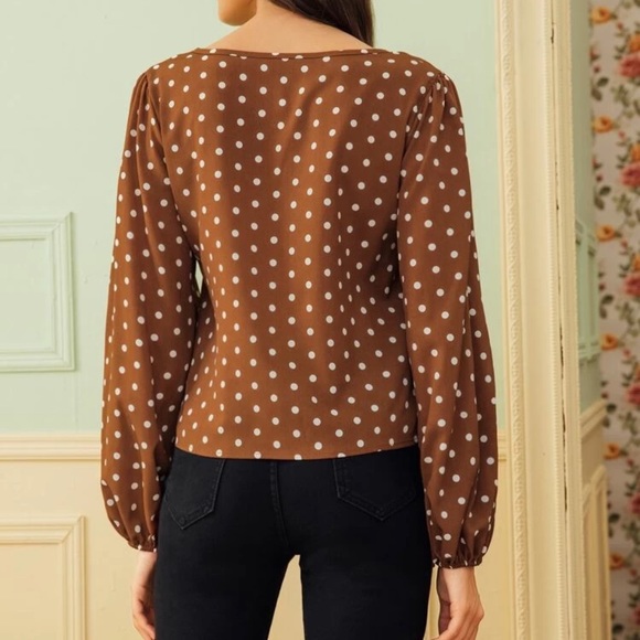 Brown Polka-dot vintage blouse top - Picture 8 of 8
